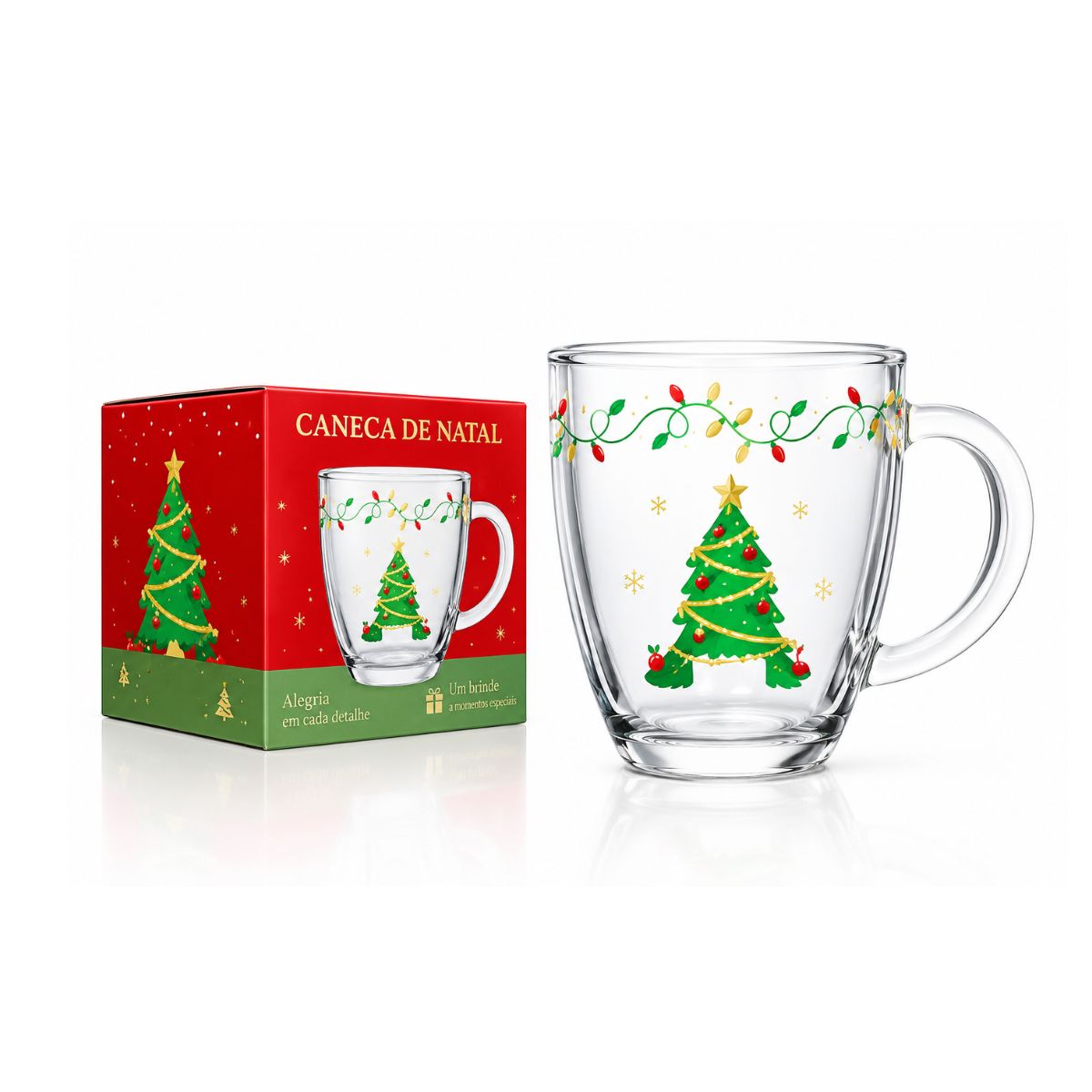 Caneca Conica De Vidro 350ml Arvore de Natal - Allmix