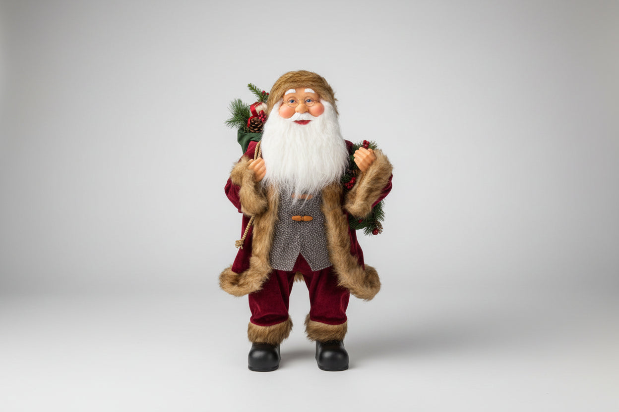 Papai Noel Casaco Veludo Guirlanda Vinho 80cm 30346