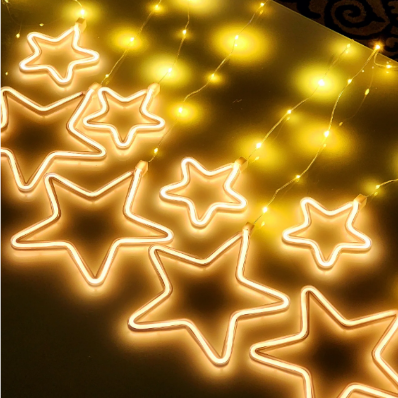 Cortina Estrela Neon Led 9pçs Branco Quente - Grillo