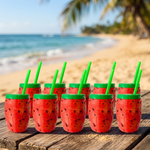 Kit 10 Copos Decorativos Com Canudo Festa Havaiana Melancia