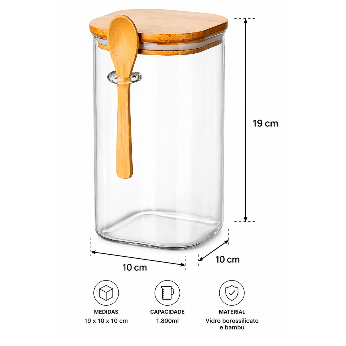 Pote De Vidro Bambu 1800ML Mori MR1254