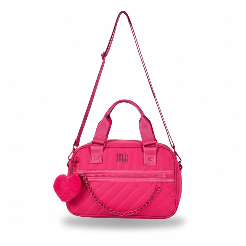 Bolsa Baú Rosa Feminina Rebecca Bonbon Transversal Corrente