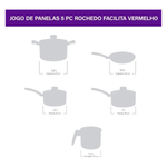 Jogo De Panelas Facilita Vermelho 5 Peças -Rochedo
