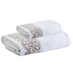 Jogo de Toalhas Banho e Rosto Jacquard Medalhão Branco Corttex