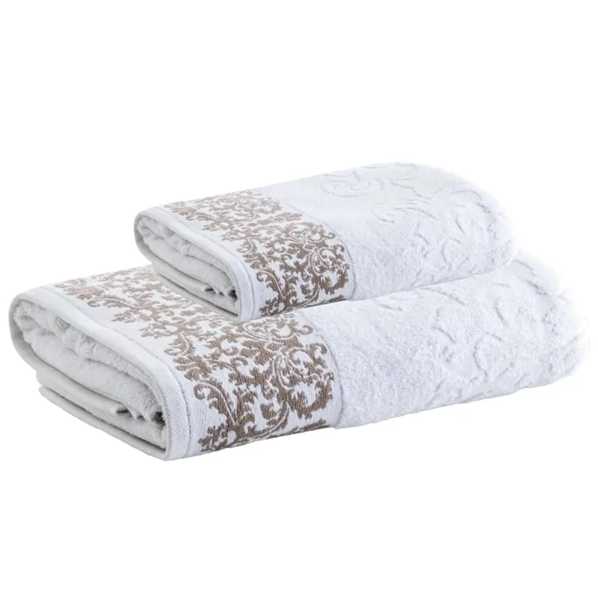 Jogo de Toalhas Banho e Rosto Jacquard Medalhão Branco Corttex