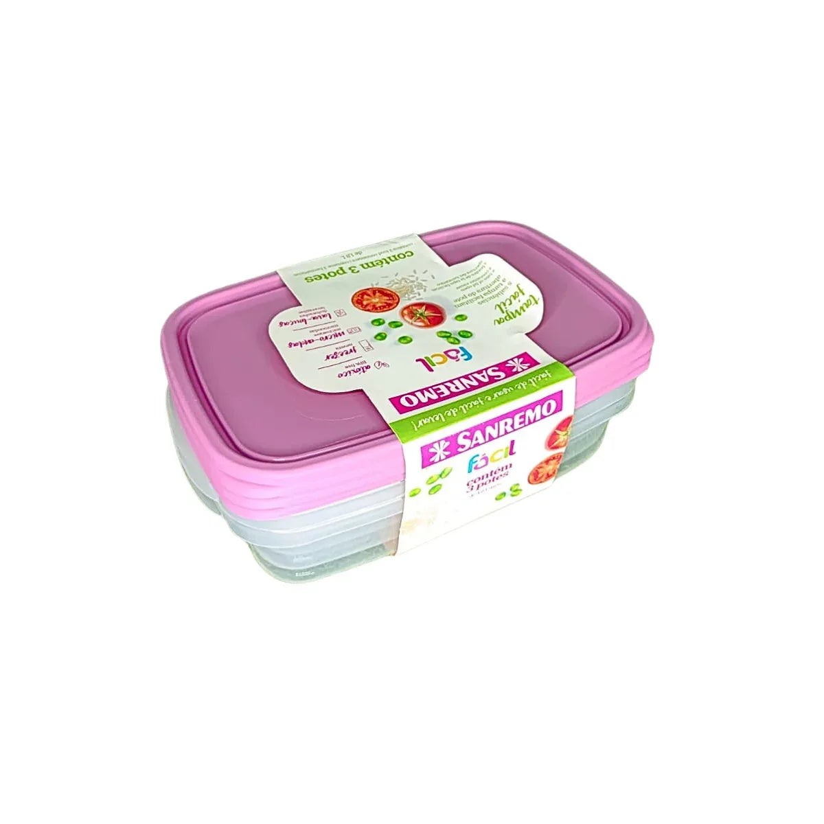 Conjunto 3 Potes Plástico Rosa Sanremo 1,8L - Loja Do Thor