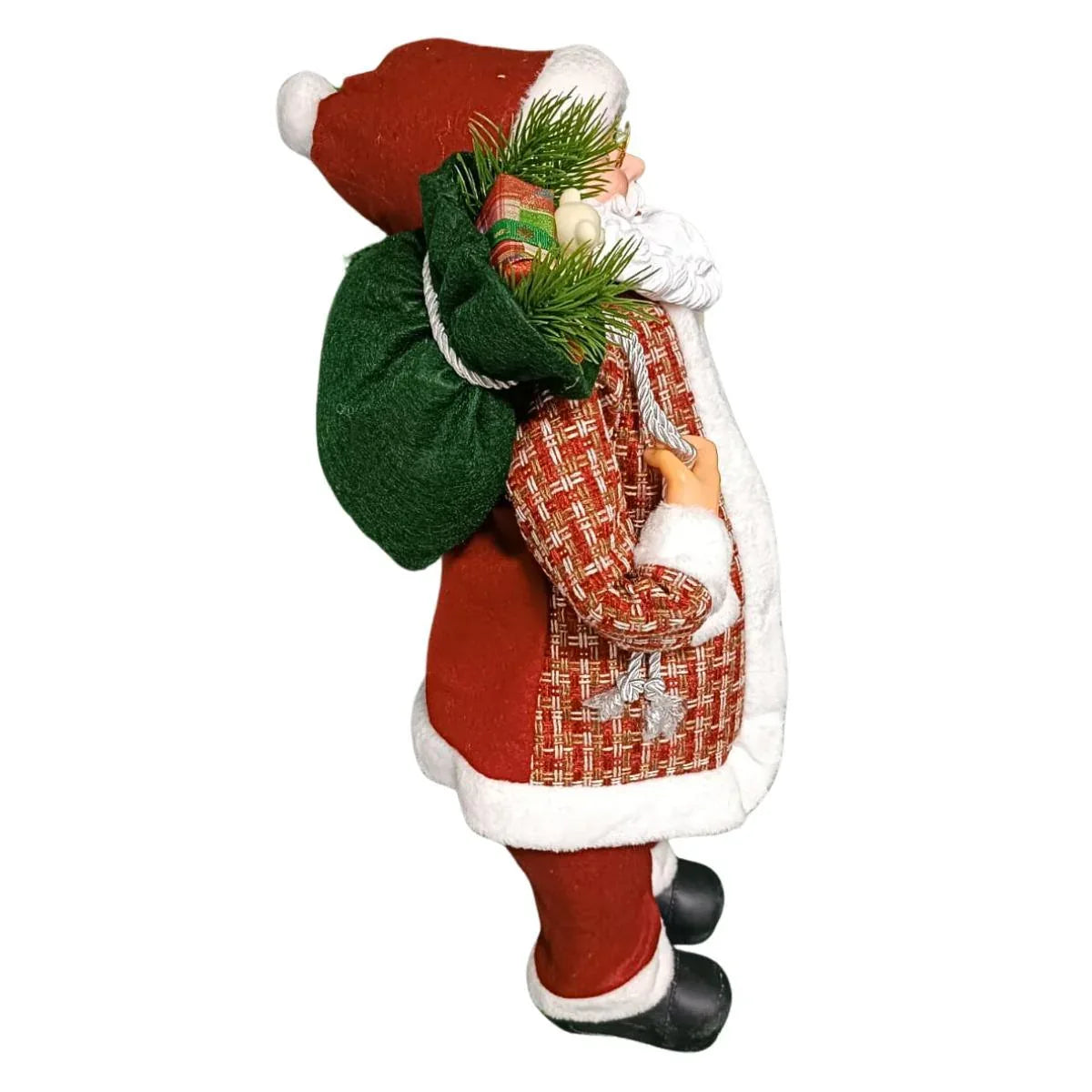 Papai Noel Sc Pres C/Colete Xadrez Vm/Vd 60Cm Magizi - Loja Do Thor