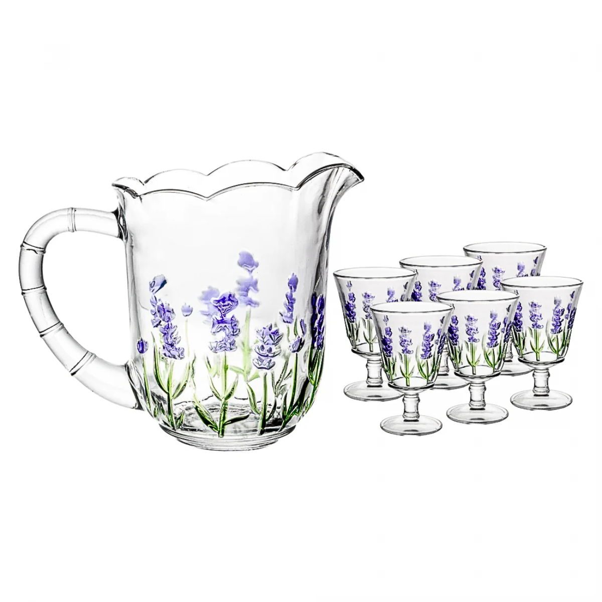 Conjunto Jarra 6 Taças Lavanda Hand Painting Cristal Lyor