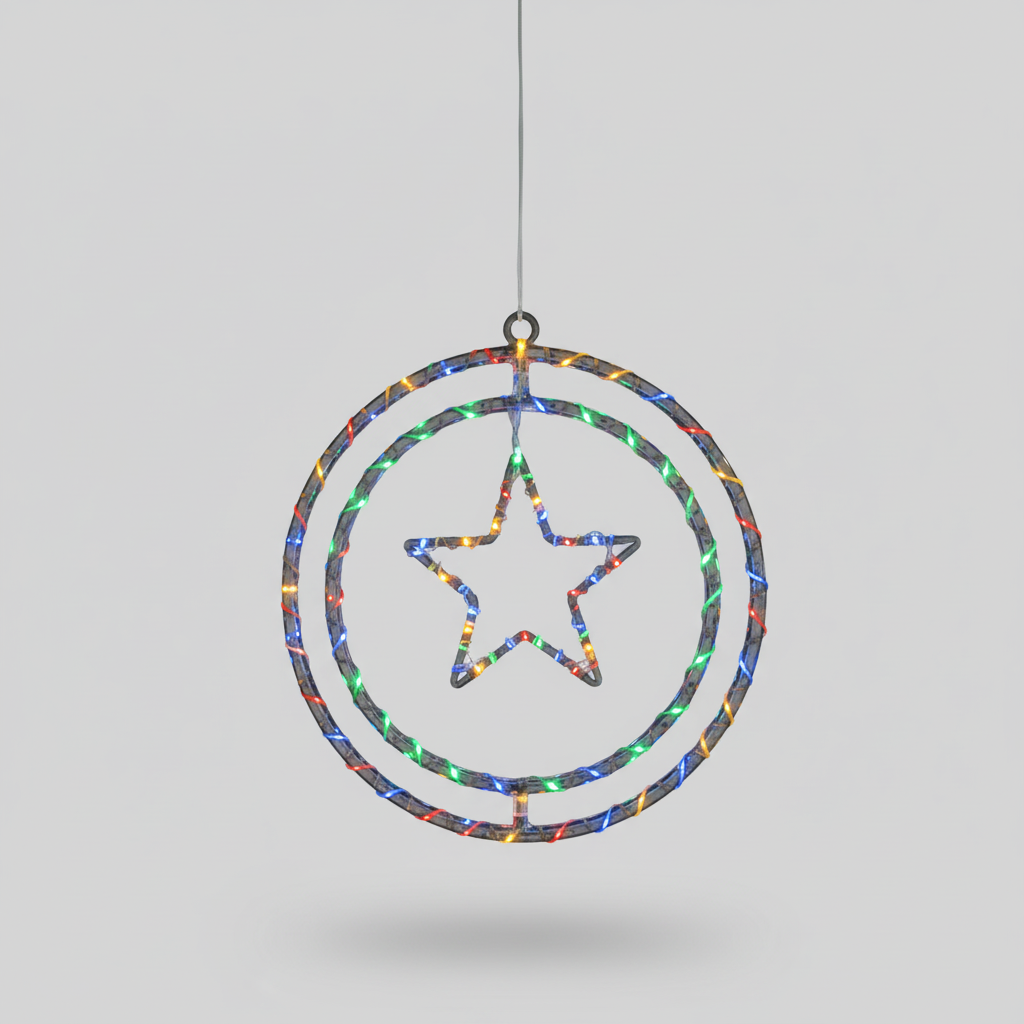 Argola Dupla C/ Figuras Estrela 80 LEDs Colorida - Global