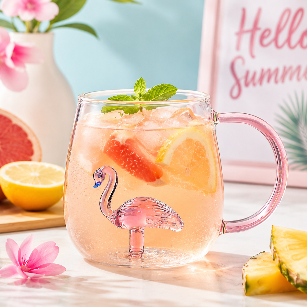Caneca de Vidro Borossilicato 3D Flamingo 420ml  -  223048 Allmix