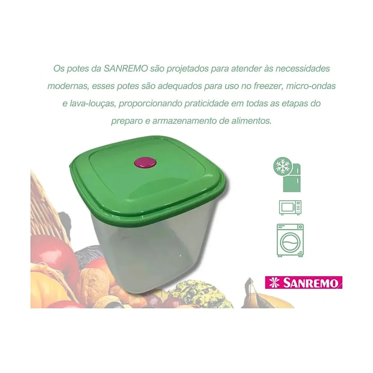 Conjunto 5 Potes Quadrados Verde Plástico Sanremo 490/2C - Loja Do Thor