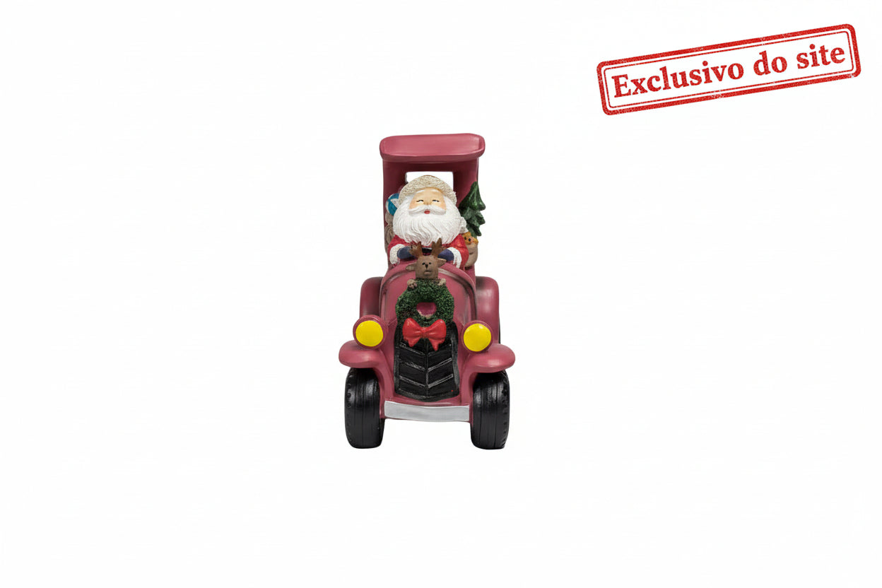 Enfeite Carro Papai Noel Resina Vermelho Grillo