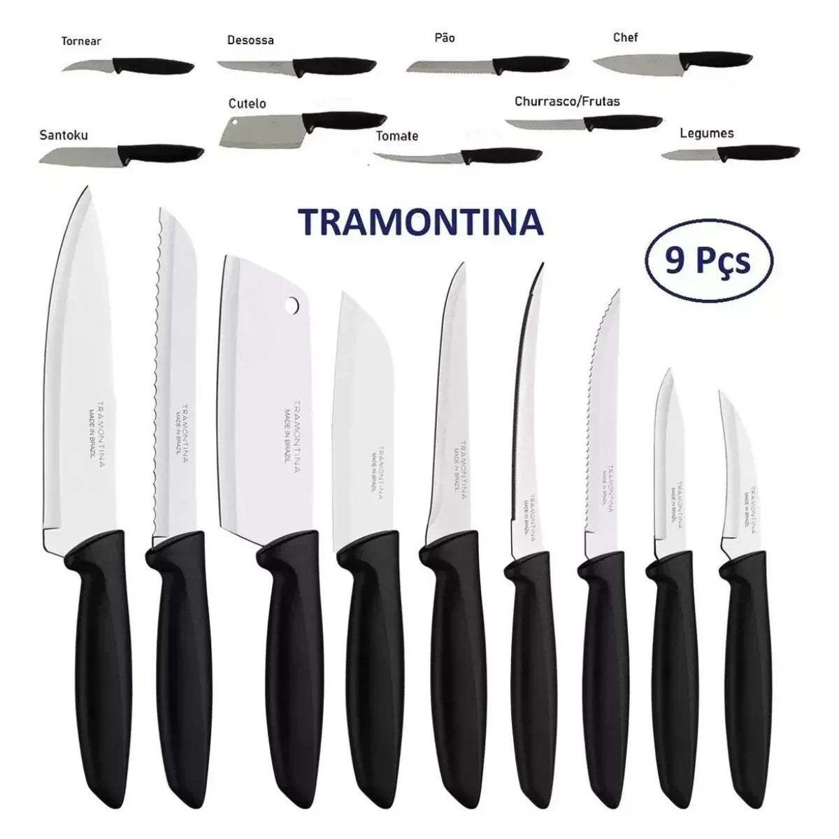 Jogo de Facas em Inox Plenus Preto 9 Peças -Tramontina - Loja Do Thor