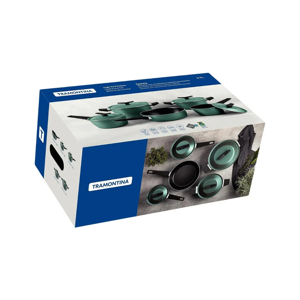 Jogo De Panelas Tramontina Antiaderente Spezia 5Pçs Verde - Loja Do Thor