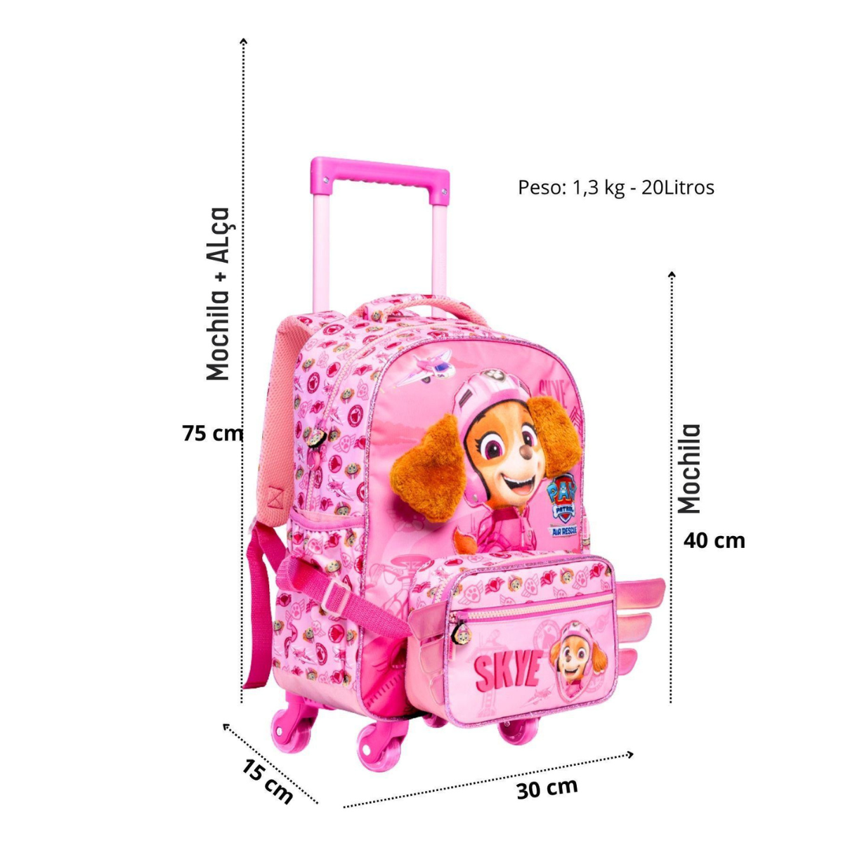 Mochila Patrulha Canina Skye 4 Rodas E Costas 15268