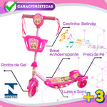 Patinete Com Cestinha Rosa Com Luz E Sons Belinda