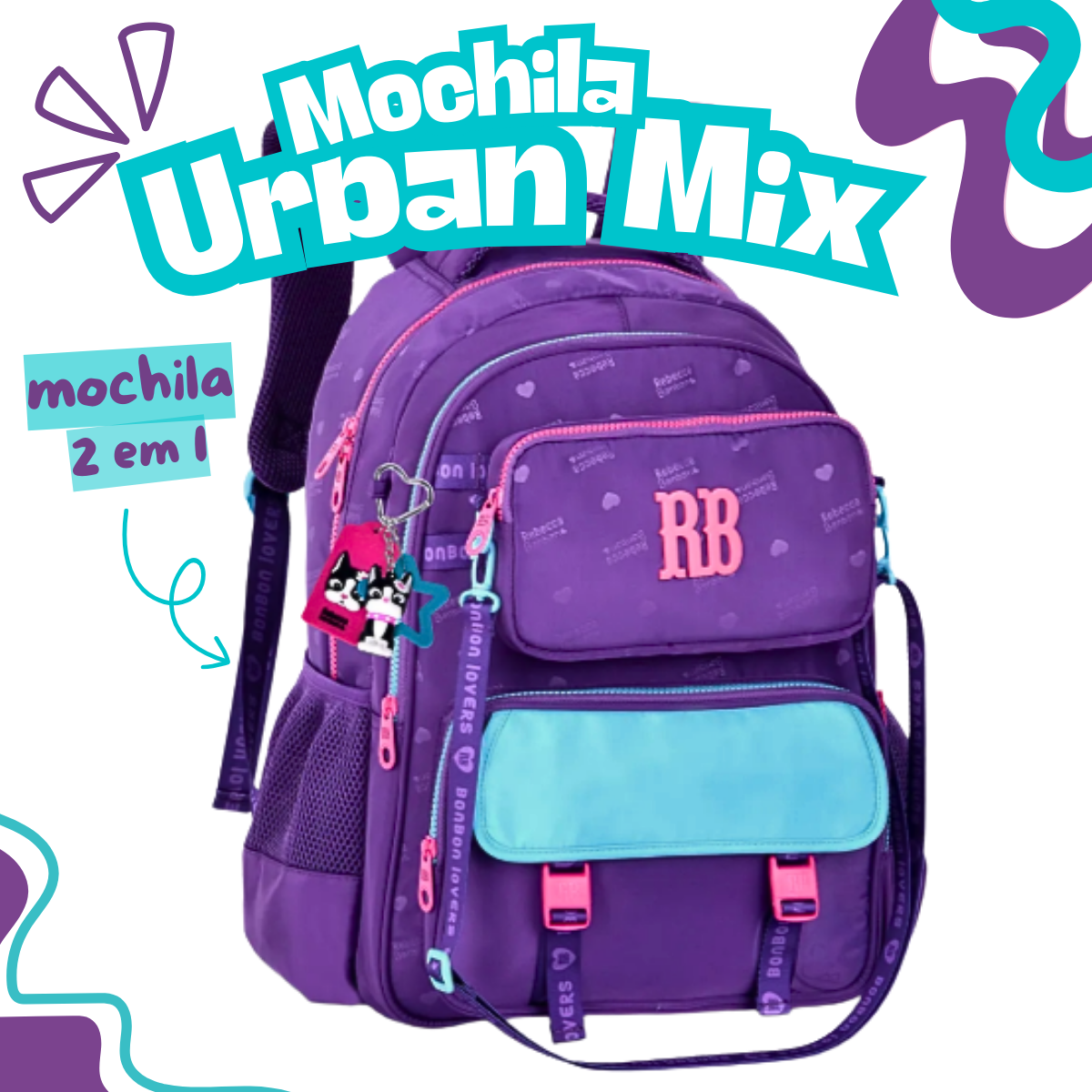 Mochila de Costas Roxa 2 em 1 Urban Mix 17,5 RB26227