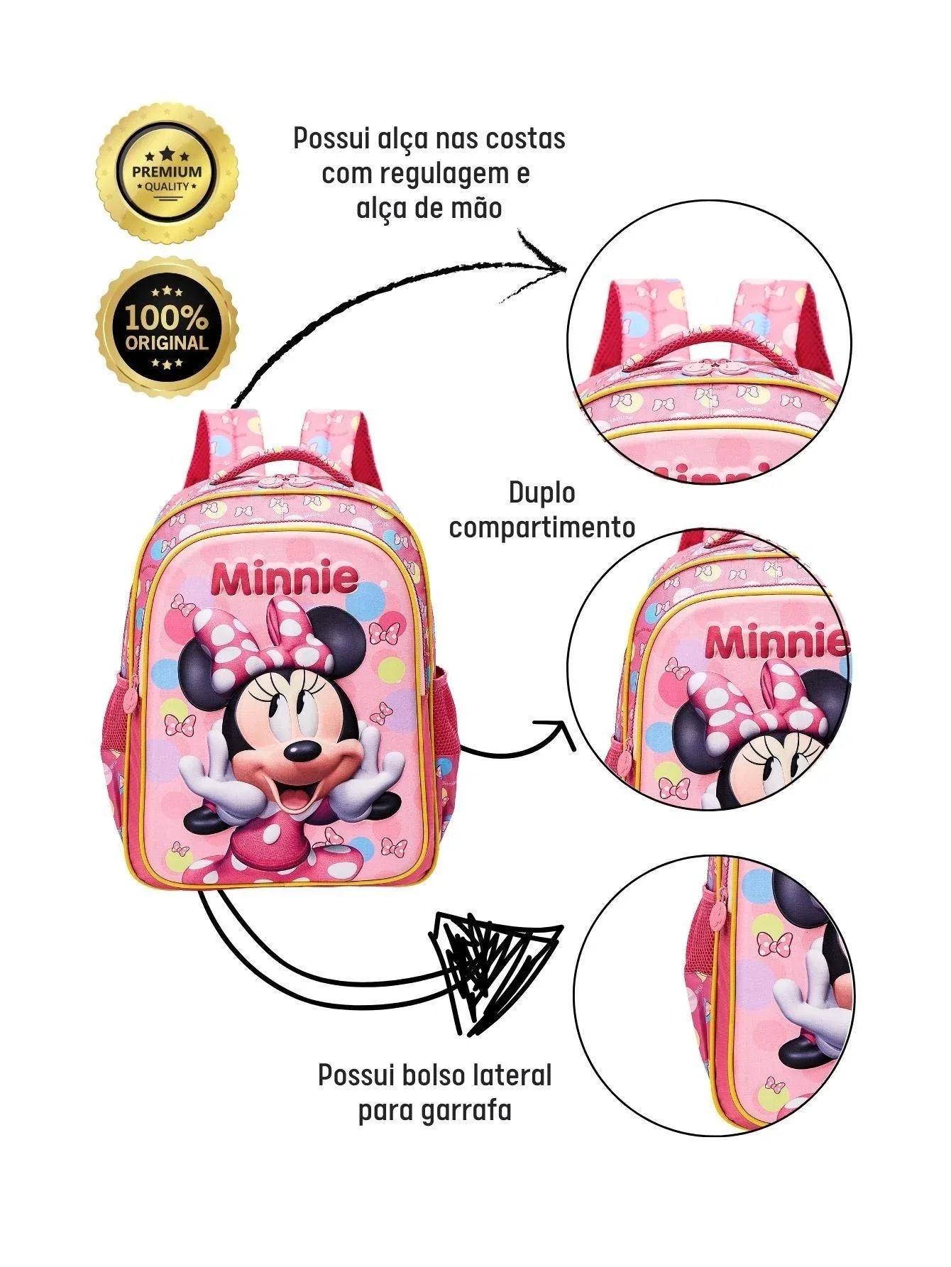Mochila De Costas Escolar Minnie 3D Disney 13242 - Loja Do Thor