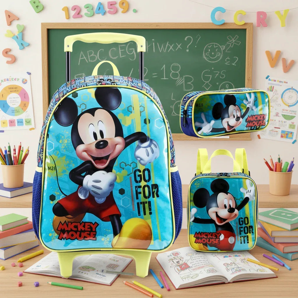 Kit Mochila de Rodinha Lancheira Termica e Estojo Mickey - Loja Do Thor