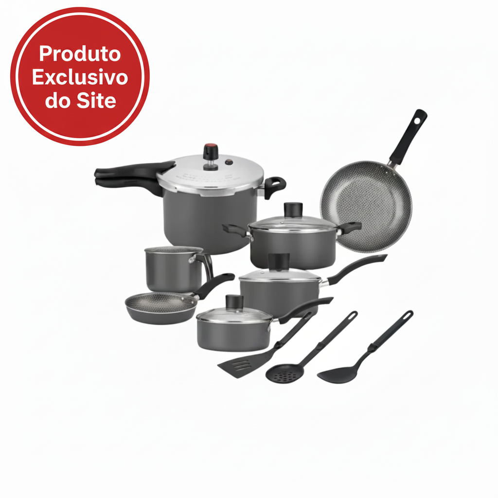 Jogo De Panelas Enjoy Com Panela de Pressão 10pçs Cinza