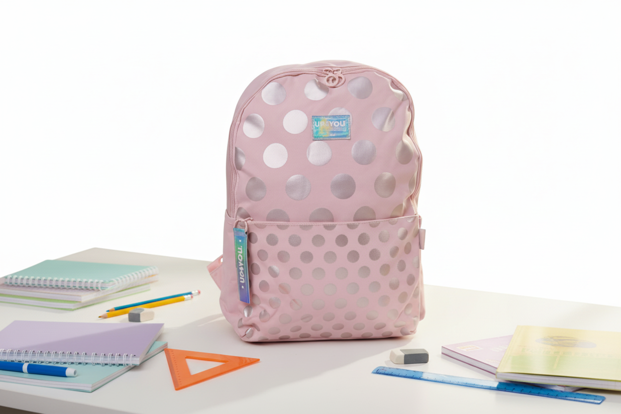Mochila Juvenil Rosa C/ Bolinhas Prata - Up4you