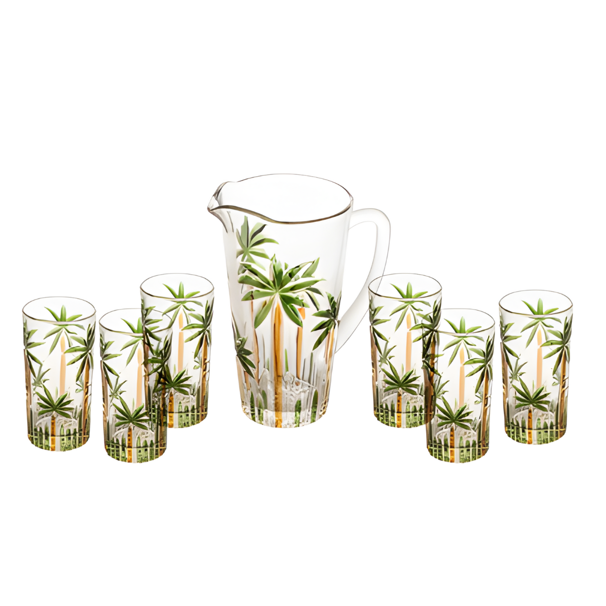 Conjunto Jarra 6 Copos Palm Tree Handpaint Cristal - Wolff