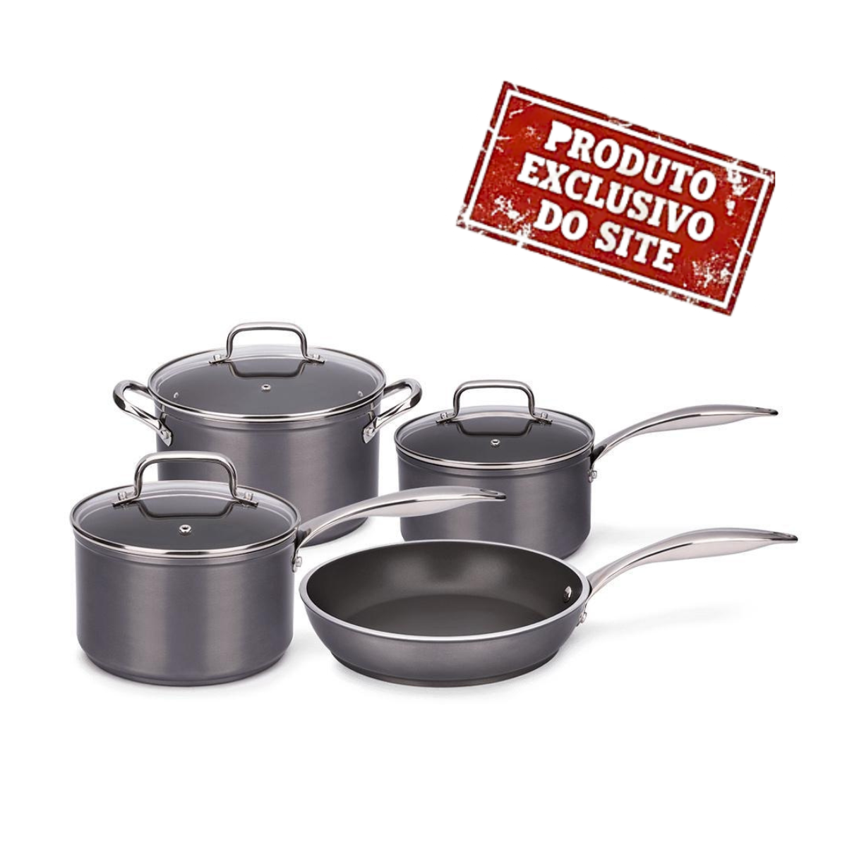 Jogo De Panelas Brinox 4 Pecas Inducao Ceramic Unique Cinza