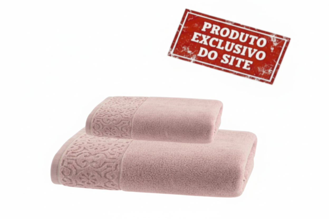 Jogo de Toalhas Banho e Rosto Arabesco Rosa Corttex