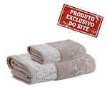 Jogo de Toalhas Banho e Rosto Jacquard Medalhão Bege Corttex