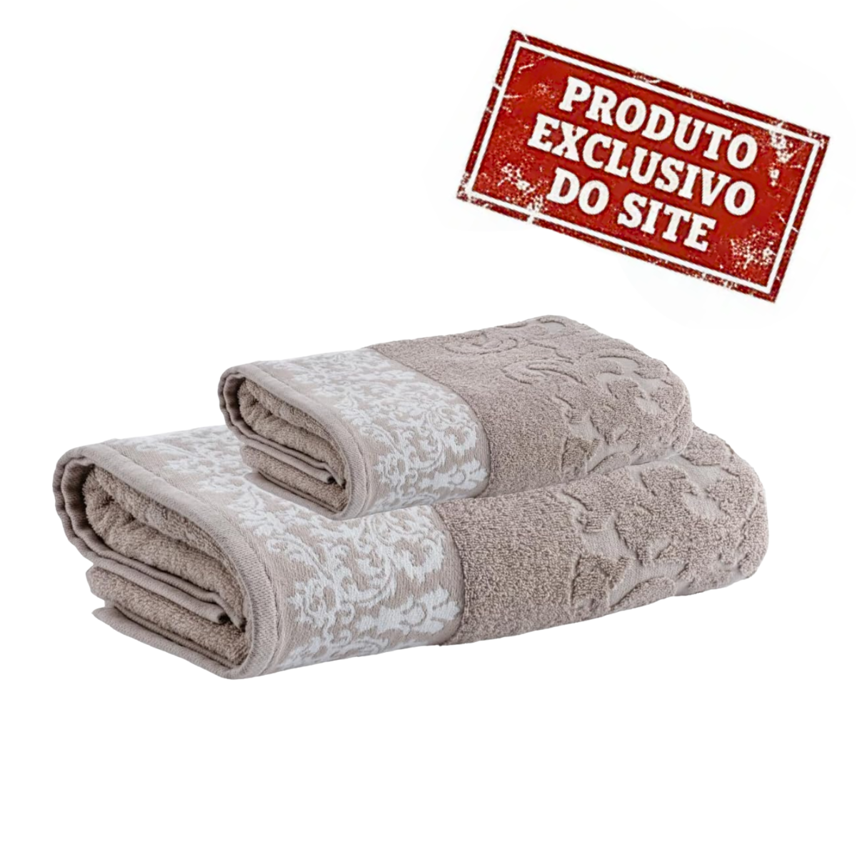 Jogo de Toalhas Banho e Rosto Jacquard Medalhão Bege Corttex