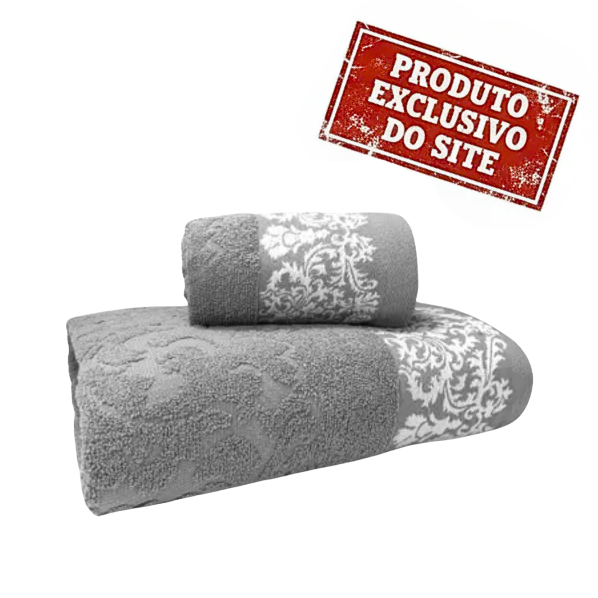 Jogo de Toalhas Corttex Jacquard Medalhão Cinza Banho e Rosto