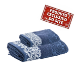Jogo de Toalhas Banho Rosto Jacquard Medalhão  Marinho-Corttex