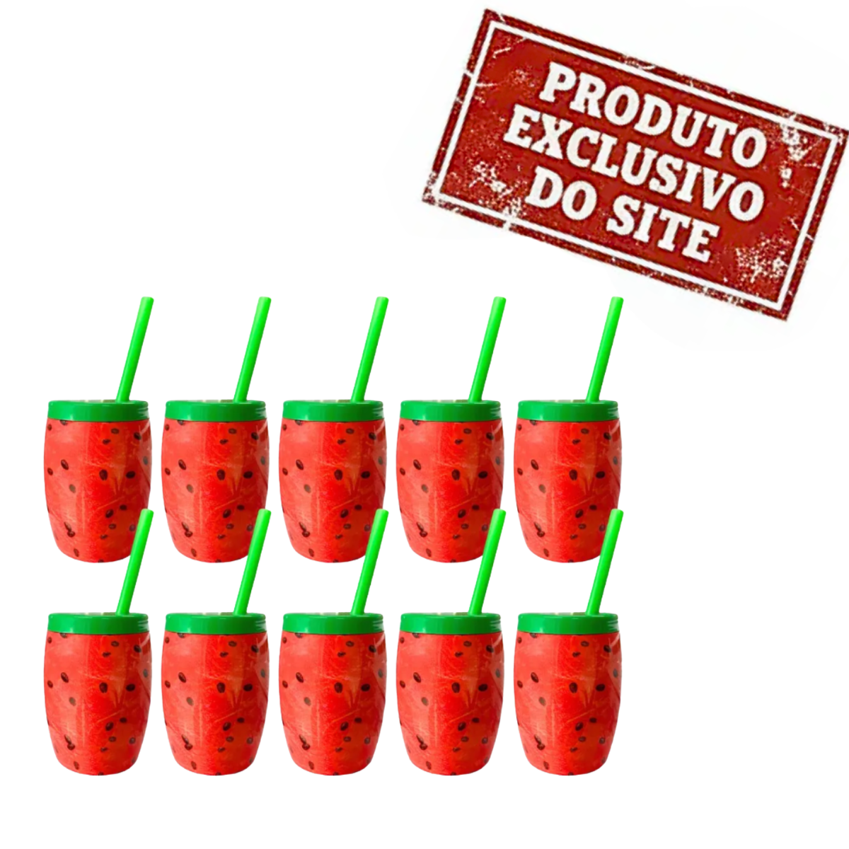 Kit 10 Copos Decorativos Com Canudo Festa Havaiana Melancia