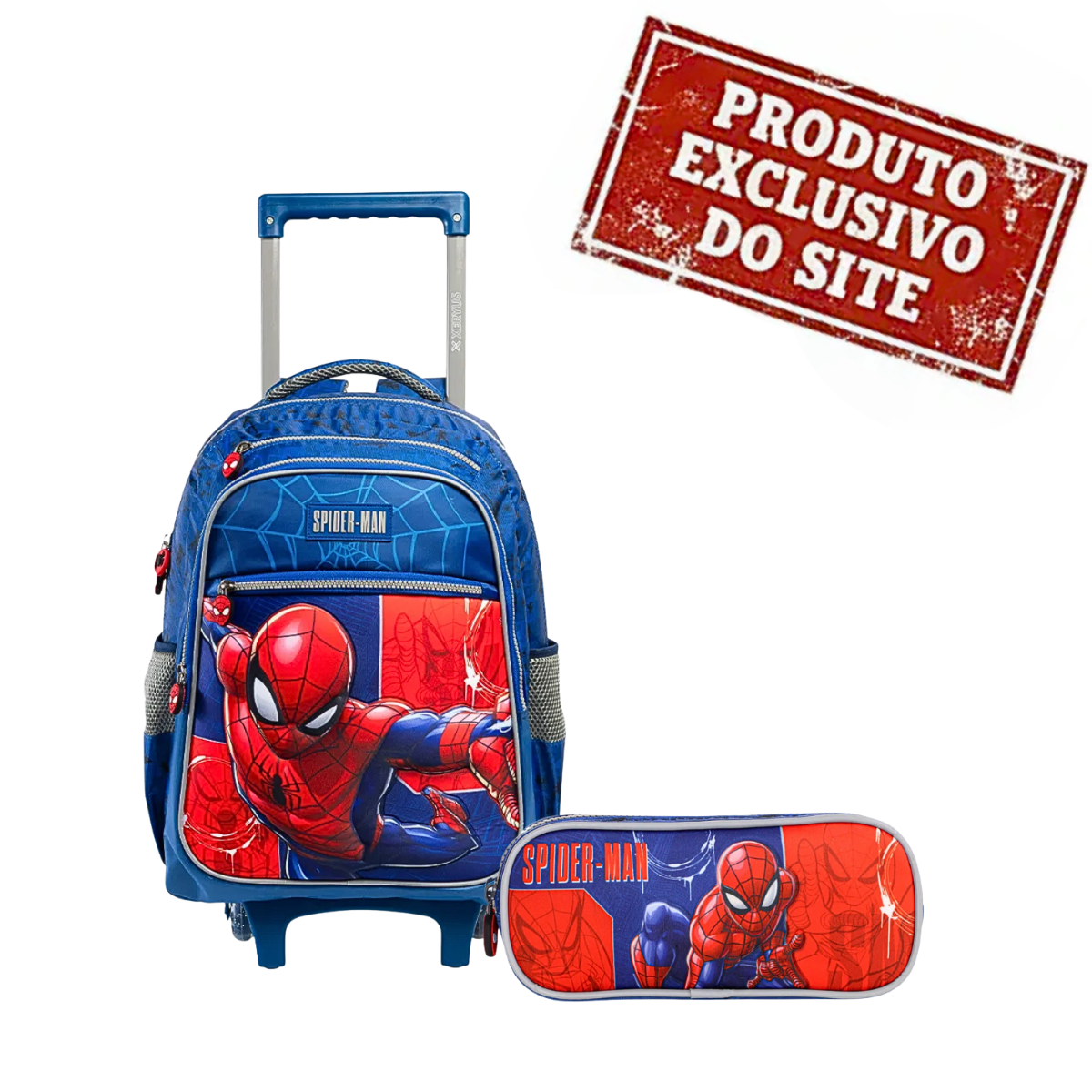 Kit Mochila Rodinhas E Estojo Duplo Homem Aranha 17 - Xeryus