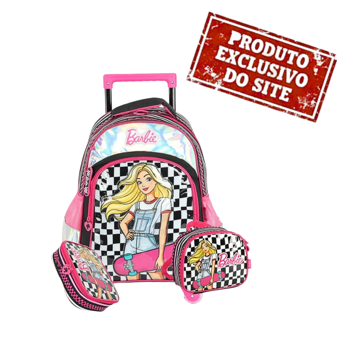 Kit Mochila De Rodinhas Estojo E Lancheira Barbie Luxcel