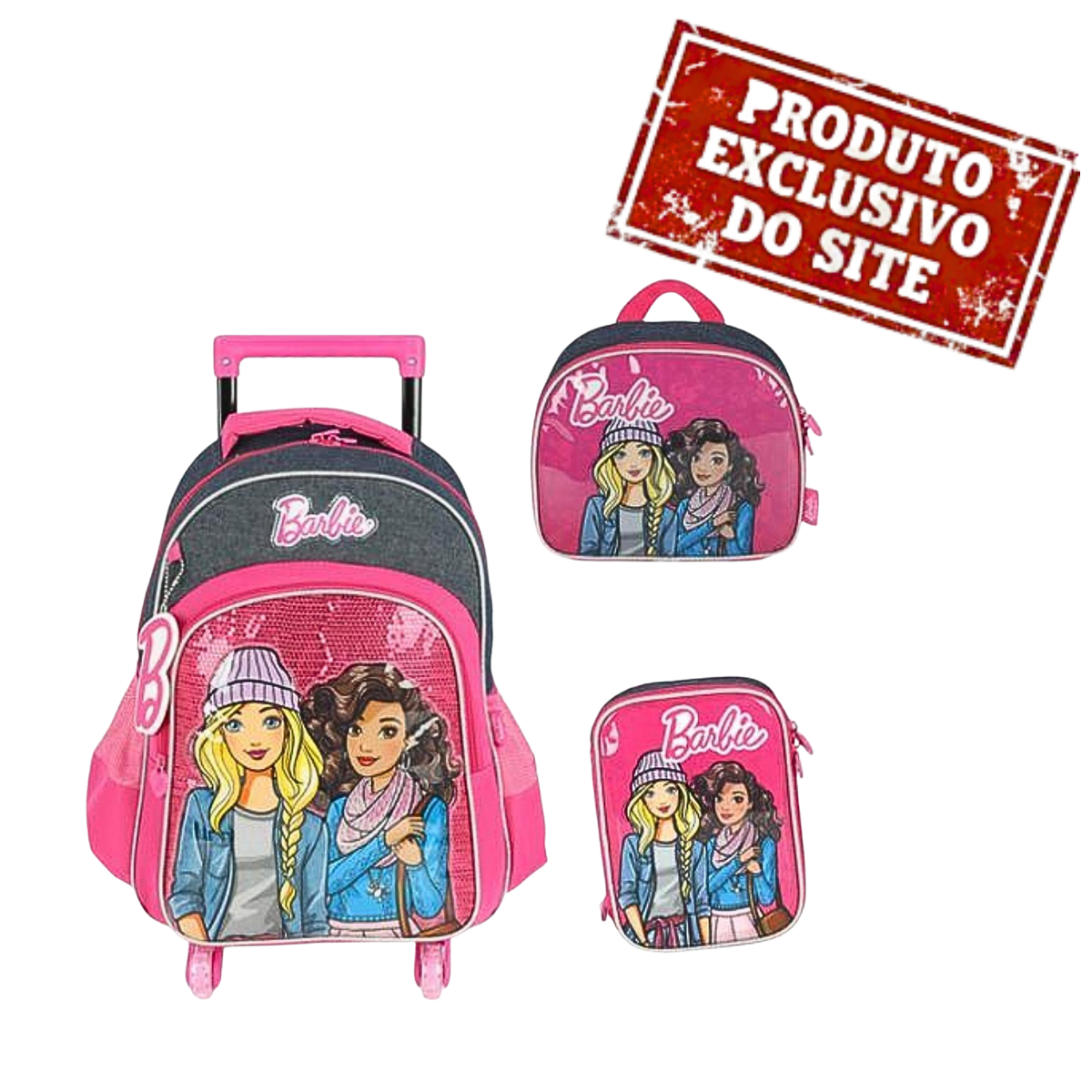 Kit Mochila De Rodinhas Escolar Lancheira E Estojo Barbie