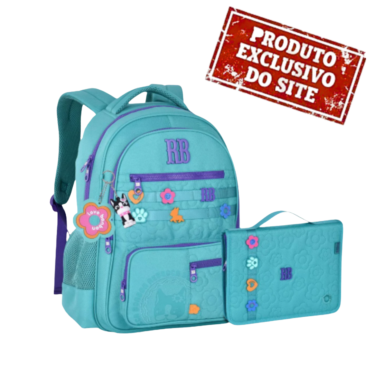 Kit Mochila De Costas E Estojo Verde 17,5 Rebecca Bonbon