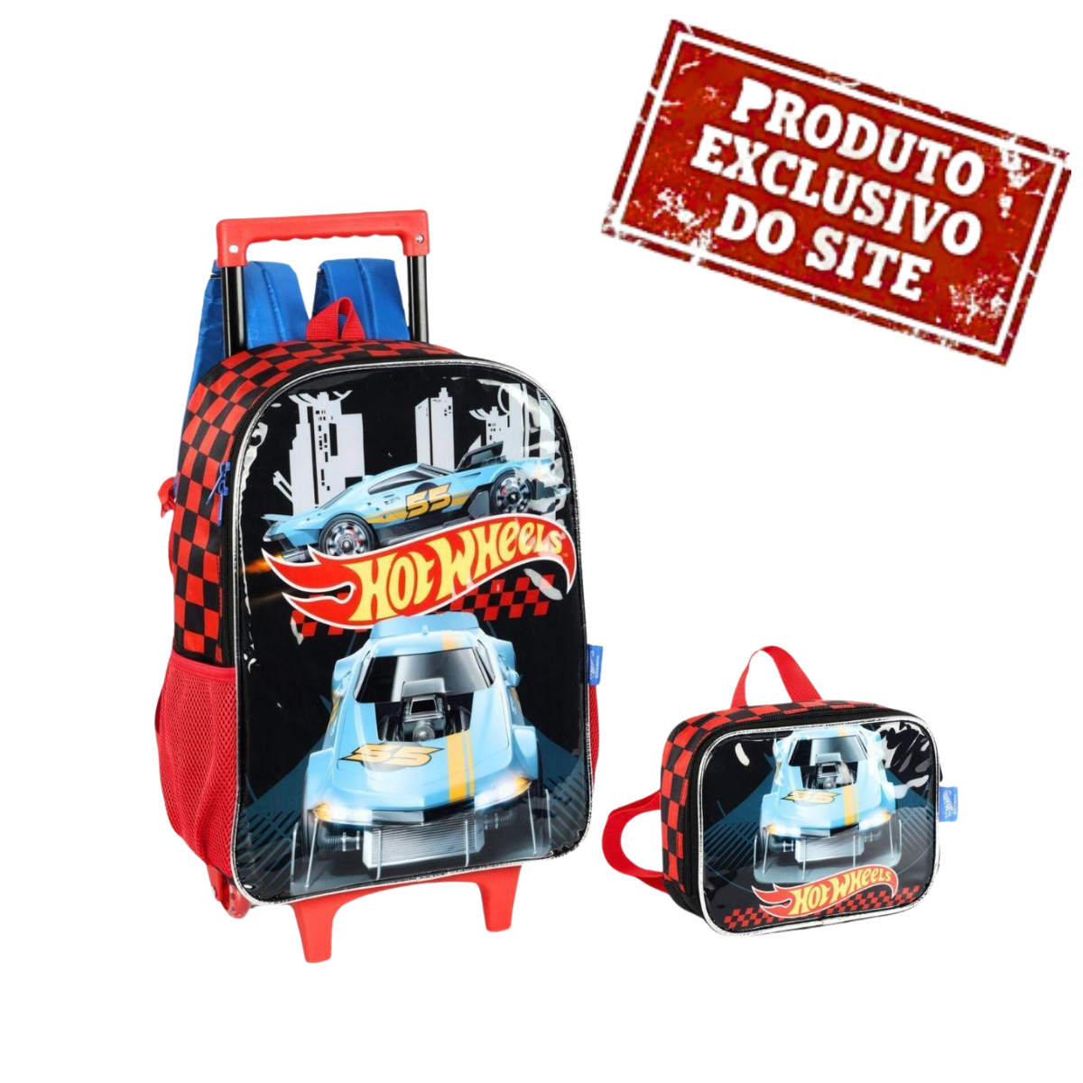 Kit Escolar Mochila De Rodinhas E Lancheira Hot Wheels-Preto