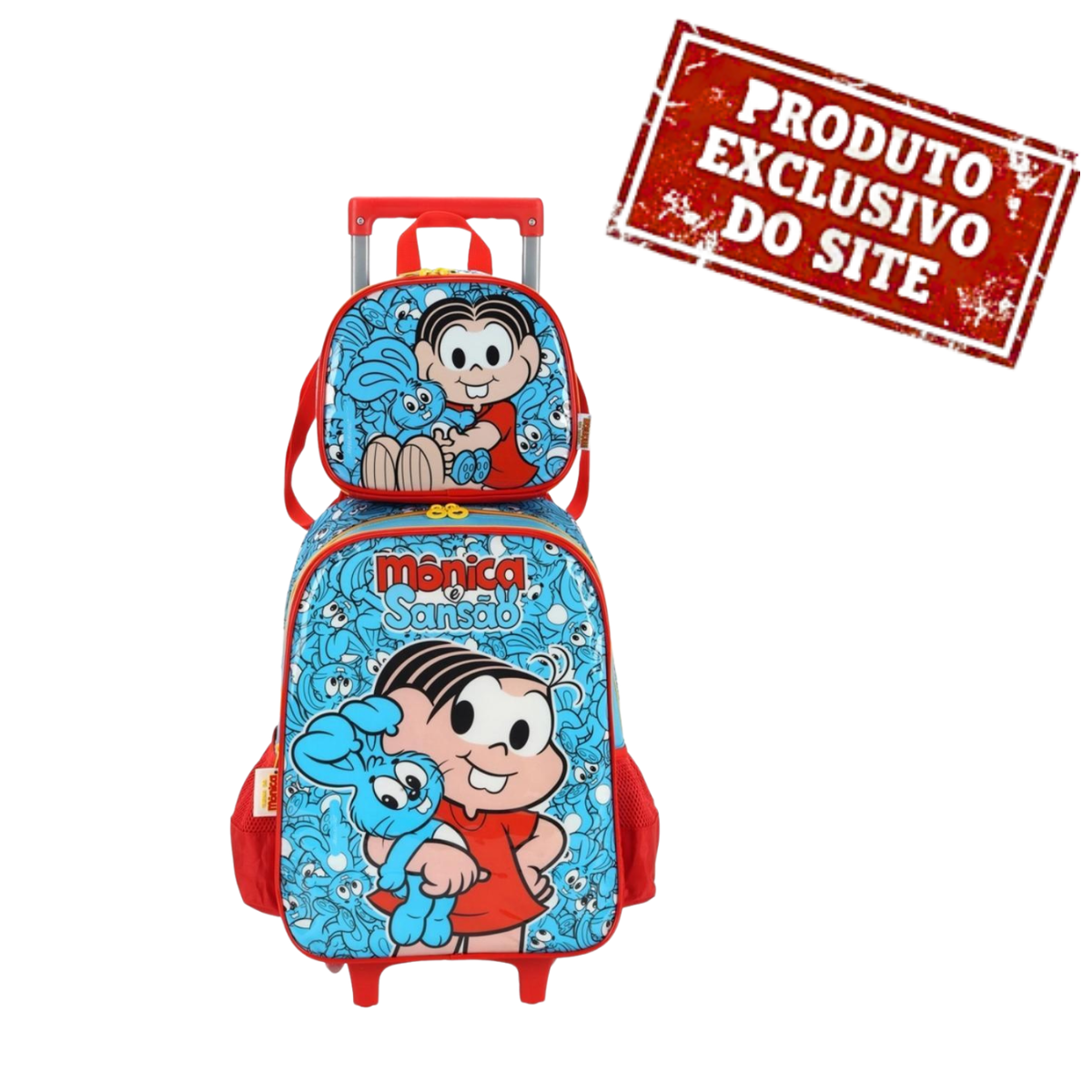 Kit Mochila De Rodinhas E Lancheira Monica e Sansao Luxcel
