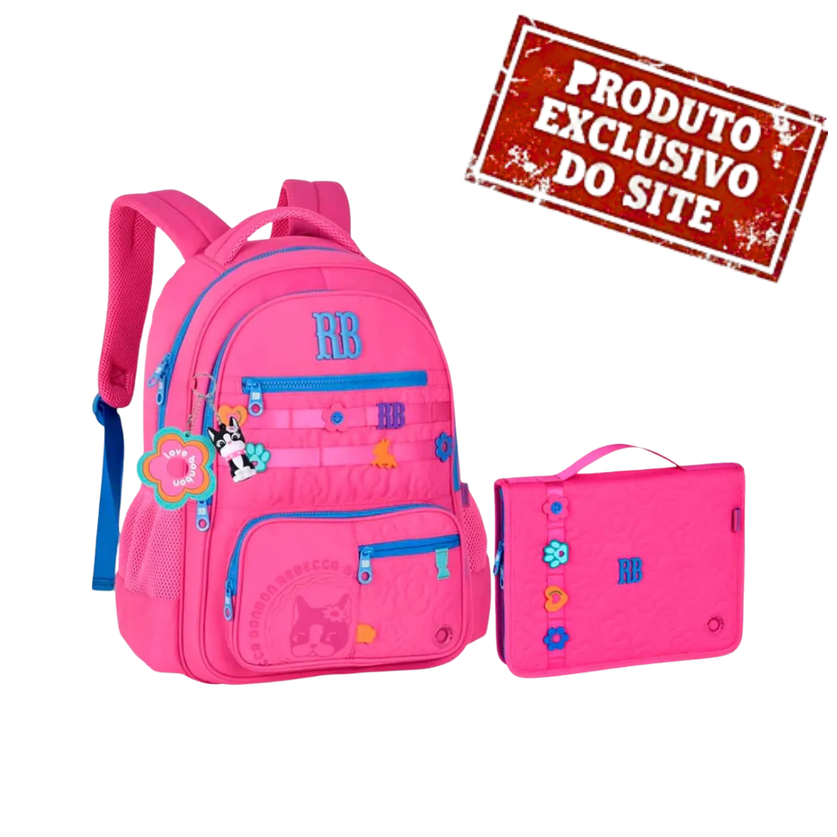 Kit Mochila De Costas E Estojo Rosa 17,5 Rebecca Bonbon