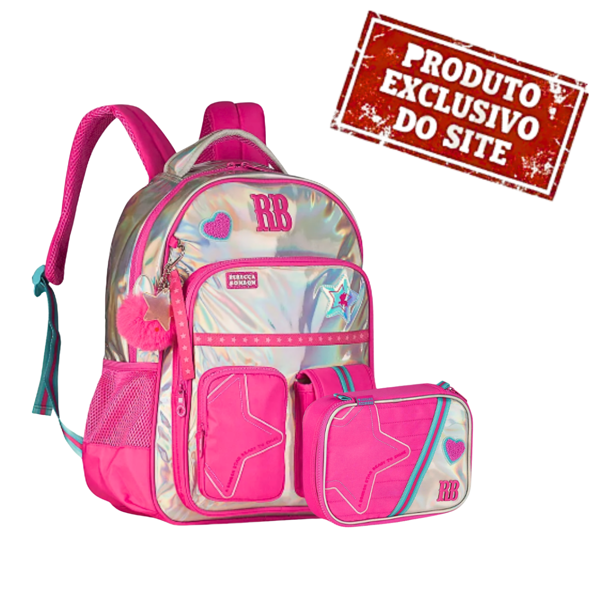 Kit Mochila De Costas e Estojo Rosa 17,5 RB27020