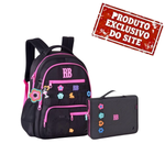 Kit Mochila De Costas E Estojo Preto 17,5 Rebecca Bonbon
