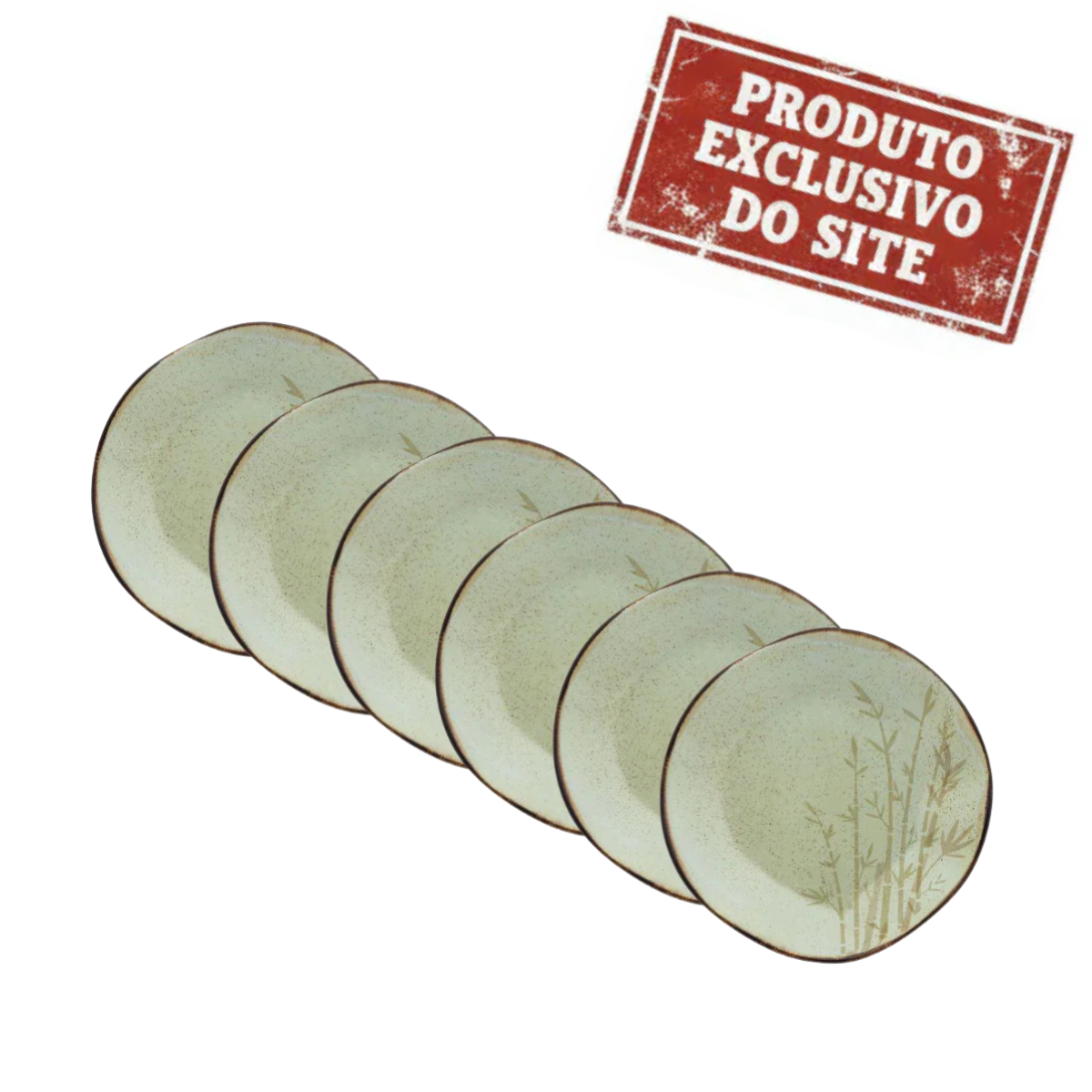 Jogo De Pratos Rasos Bambu 27,5Cm 6 Pecas Porcelana Oxford