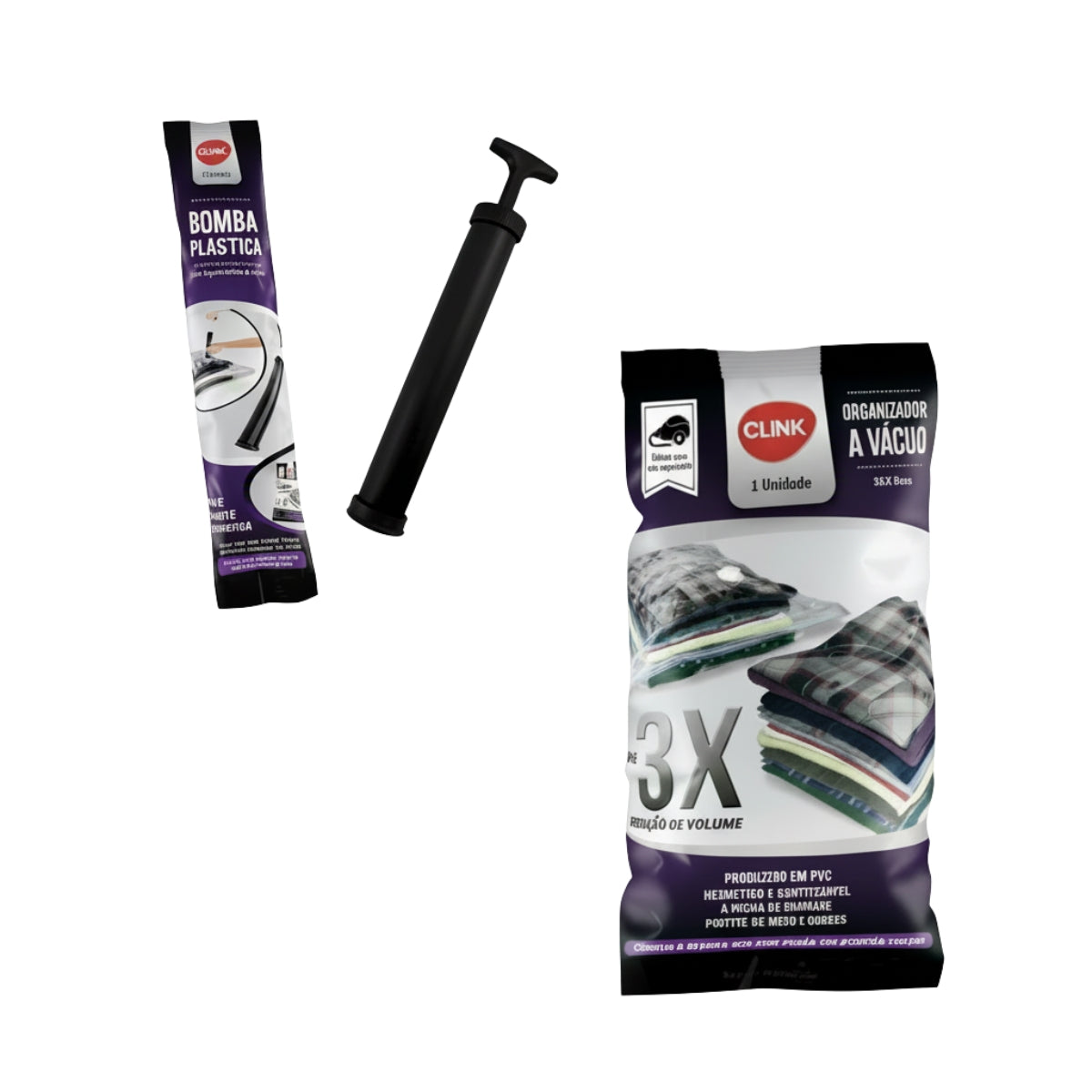Kit Saco Organizador A Vacuo 50X60Cm C/ Bomba Manual Clink