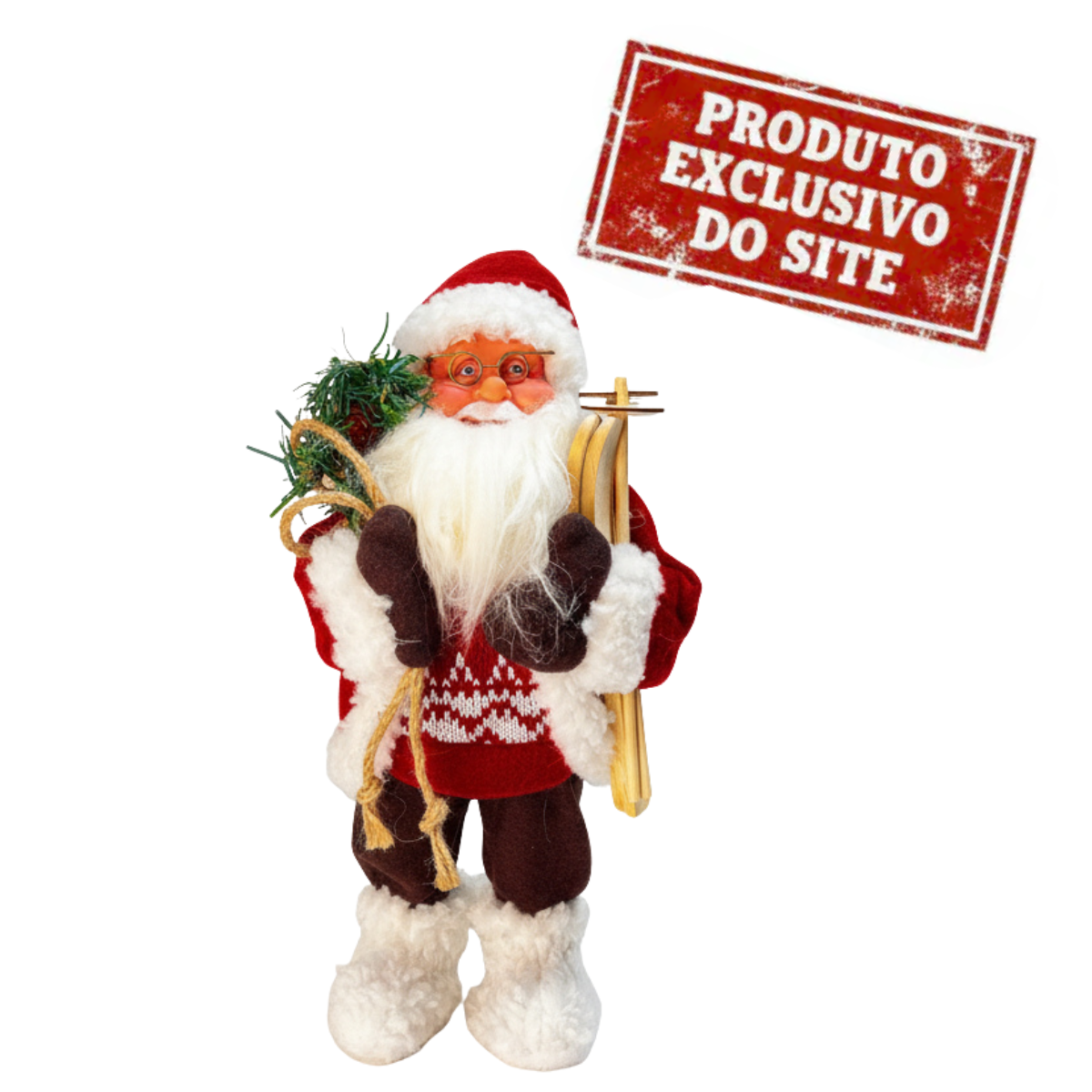 Papai Noel Saco E Ski Com Som E Movimento 30CM NTC10453