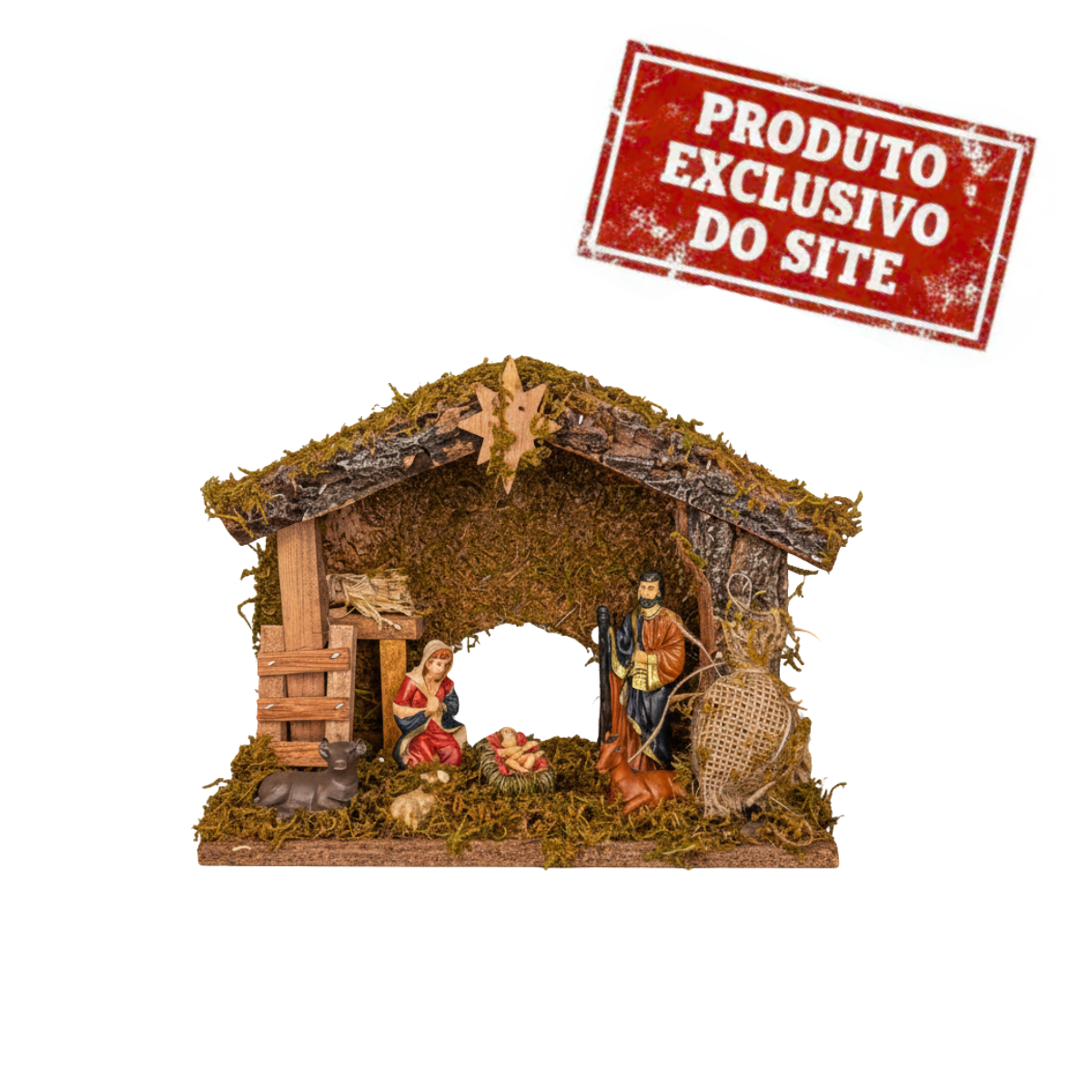 Presépio Rústico com Figuras de 9,5cm - 25x10x17,5cm