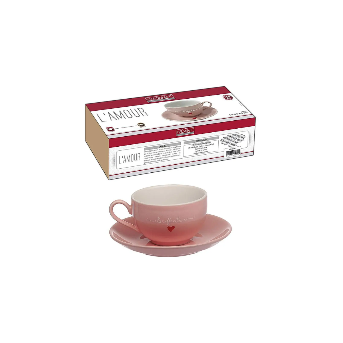 Jogo 6 Xicaras De Cha Cafe Rosa Coracao Hauskraft 160Ml