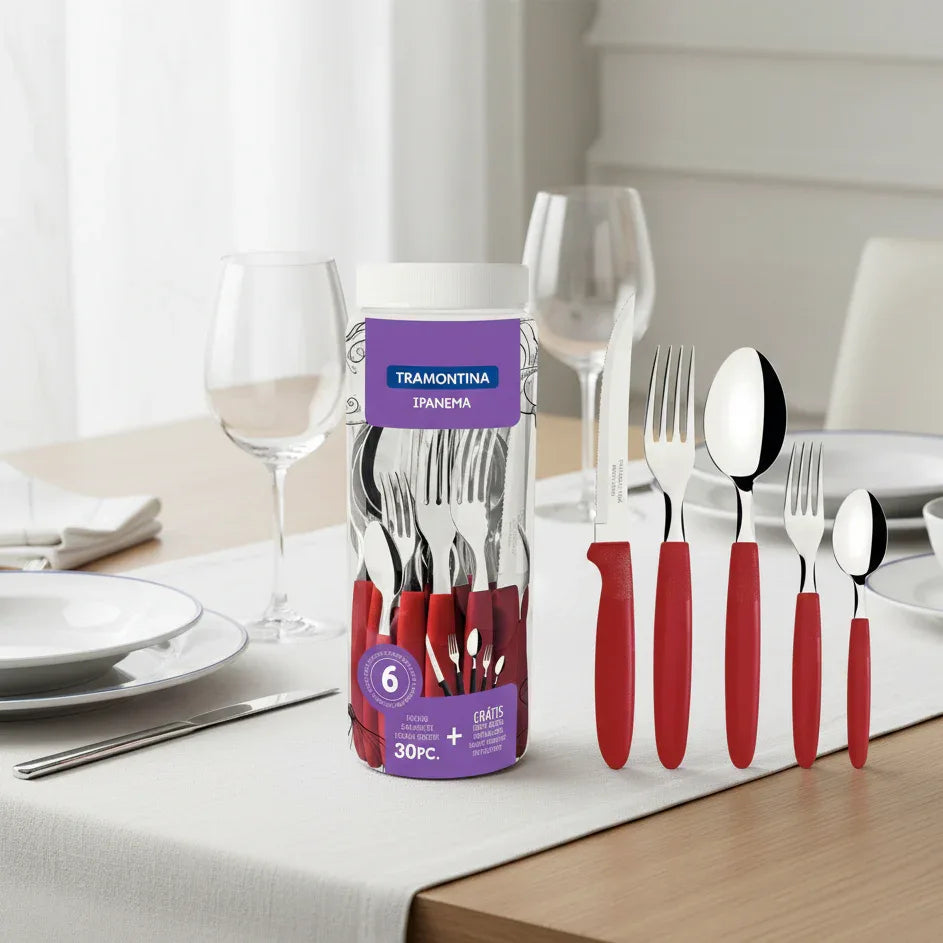 Conjuntos de talheres 30Pçs Ipanema Vermelho Lâminas de Aço Tramontina - Loja Do Thor