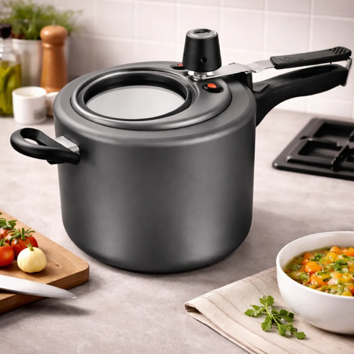 Panela de Pressão Visor de Vidro 4,5Litros Grafite - MTA