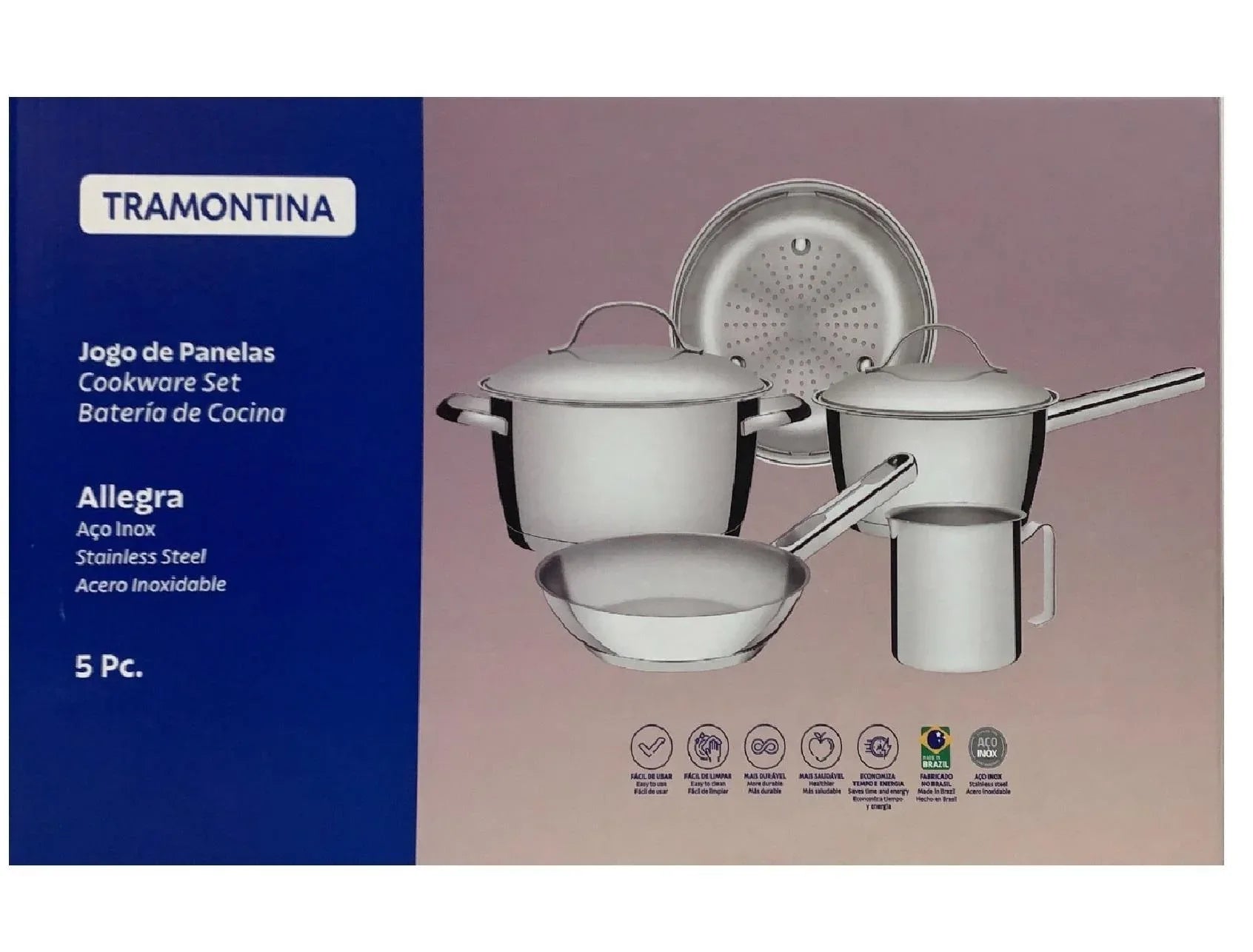 Jogo Panelas Tramontina Allegra Aço Inox Fundo Triplo 5Peças - Loja Do Thor